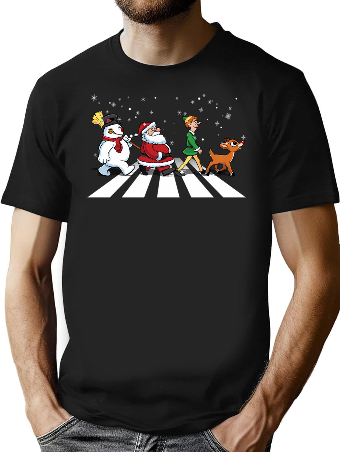 Christmas Road T-Shirt - Retro Graphic Tee for Men & Women - Black