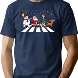 Christmas Road T-Shirt - Retro Graphic Tee for Men & Women - Navy