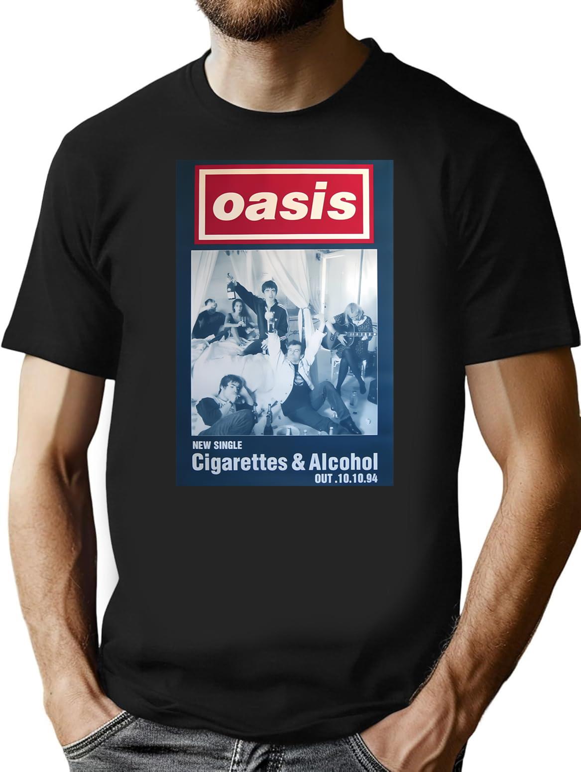 Cigarettes And Alcohol Minimalist T-Shirt - Retro Graphic Tee for Men & Women - Black