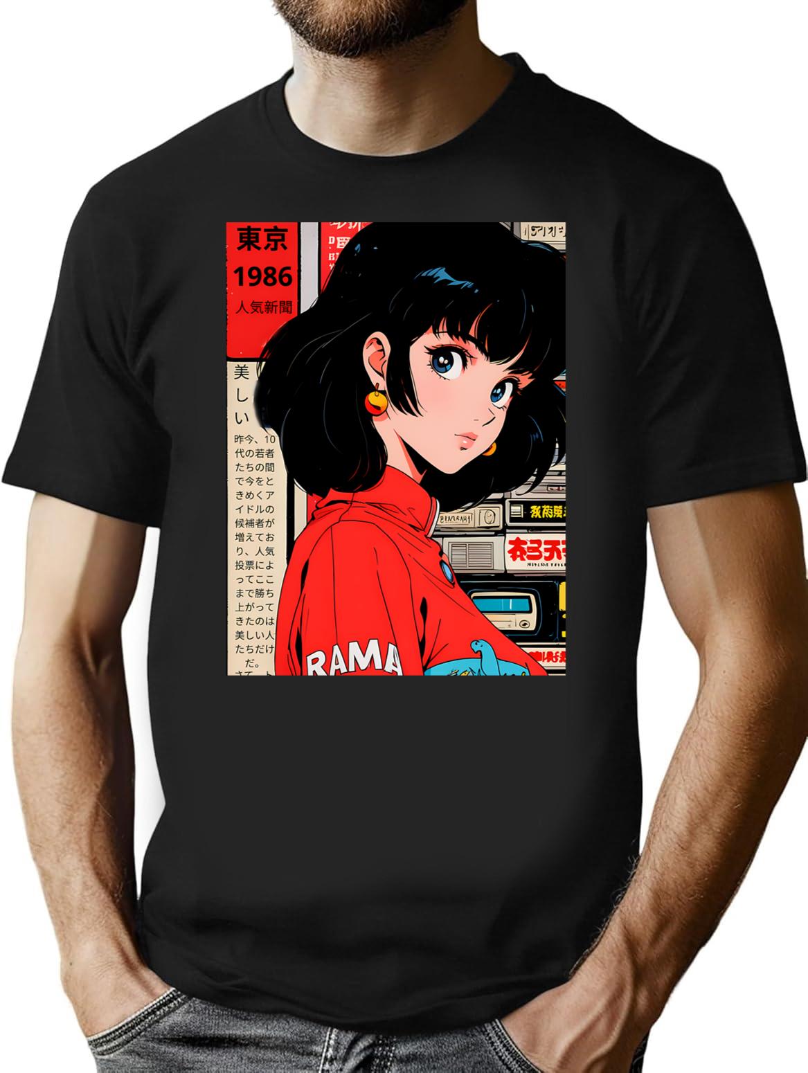 Classic Anime Retro Vintage Cute T-Shirt - Retro Graphic Casual Tee - Black