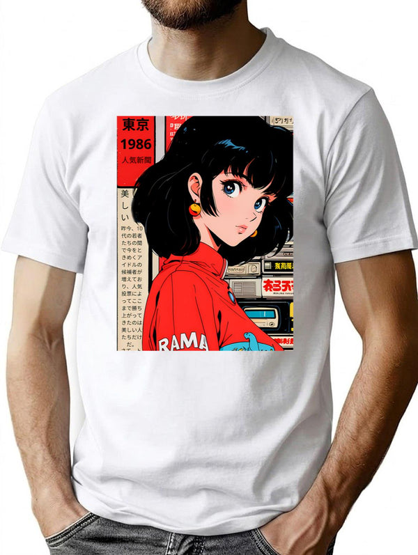 Classic Anime Retro Vintage Cute T-Shirt for Men & Women, T-Shirts Graphic Tee - White