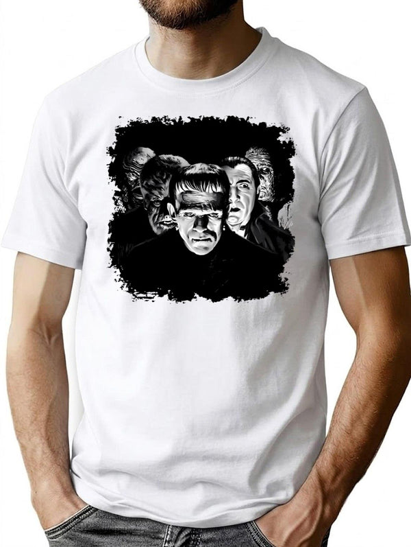 Classic Monsters Black White Pop T-Shirt for Men & Women, T-Shirts Graphic Tee - White