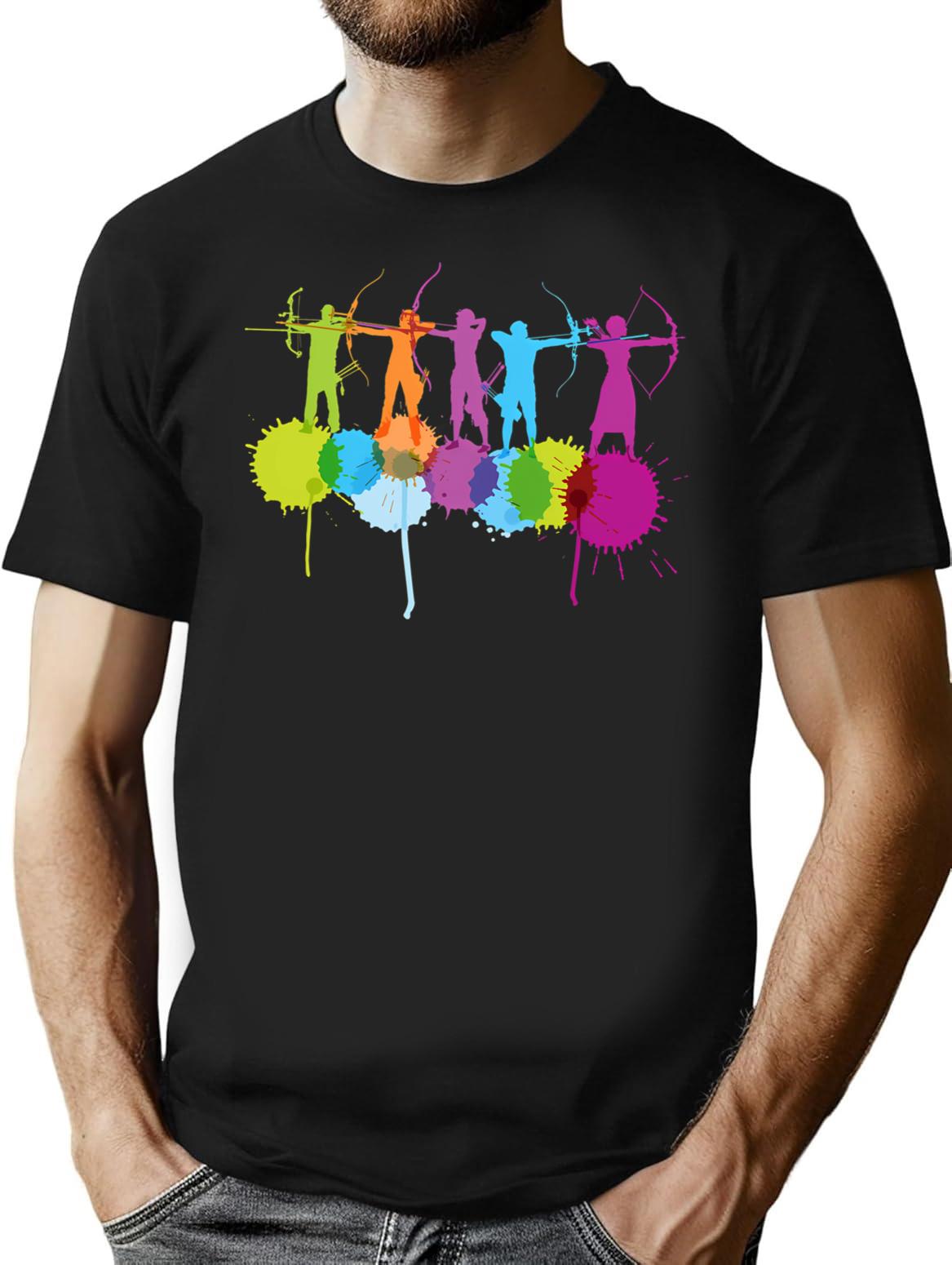 Color Splash Sport Archery T-Shirt for Men & Women, T-Shirts Graphic Tee - Black