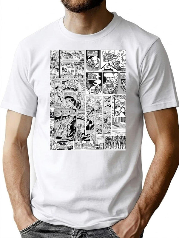 Comic Book Print White T-Shirt for Men & Women, T-Shirts Graphic Tee - White