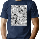 Comic Book Print White T-Shirt for Men & Women, T-Shirts Graphic Tee - Navy