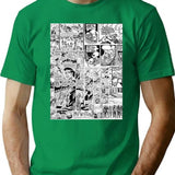 Comic Book Print White T-Shirt for Men & Women, T-Shirts Graphic Tee - Green