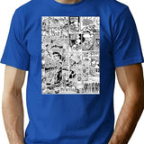 Comic Book Print White T-Shirt for Men & Women, T-Shirts Graphic Tee - Blue