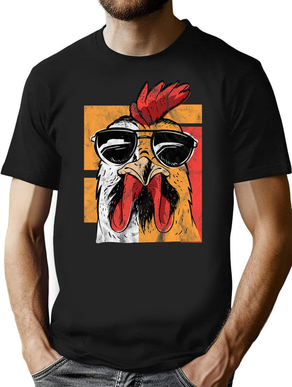 Cool Rooster Wearing Sunglasses Retro Vintage Chicken Tee T-Shirt for Men & Women, T-Shirts Graphic Tee - Black