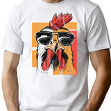 Cool Rooster Wearing Sunglasses Retro Vintage Chicken Tee T-Shirt for Men & Women, T-Shirts Graphic Tee - White