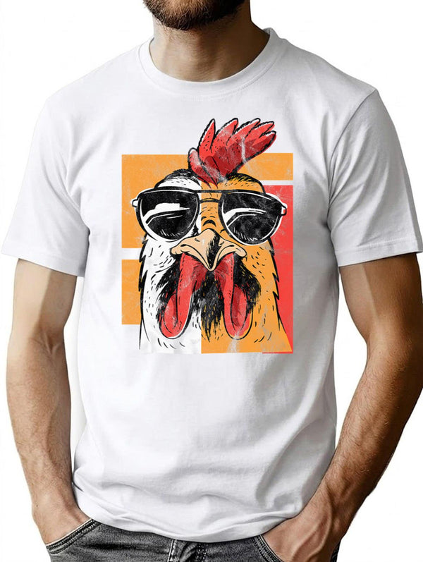 Cool Rooster Wearing Sunglasses Retro Vintage Chicken Tee T-Shirt for Men & Women, T-Shirts Graphic Tee - White