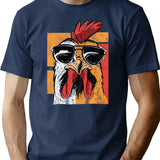 Cool Rooster Wearing Sunglasses Retro Vintage Chicken Tee T-Shirt for Men & Women, T-Shirts Graphic Tee - Navy
