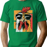Cool Rooster Wearing Sunglasses Retro Vintage Chicken Tee T-Shirt for Men & Women, T-Shirts Graphic Tee - Green