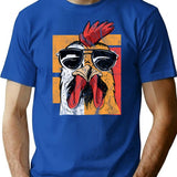 Cool Rooster Wearing Sunglasses Retro Vintage Chicken Tee T-Shirt for Men & Women, T-Shirts Graphic Tee - Blue