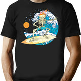 Cool Vintage Surfing Skeleton T-Shirt for Men & Women, T-Shirts Graphic Tee - Black