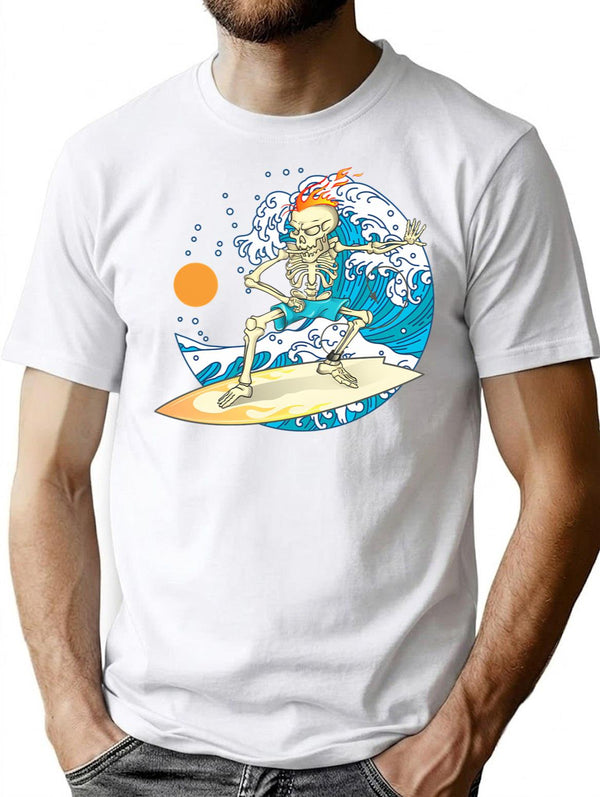 Cool Vintage Surfing Skeleton T-Shirt for Men & Women, T-Shirts Graphic Tee - White