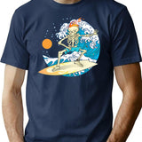 Cool Vintage Surfing Skeleton T-Shirt for Men & Women, T-Shirts Graphic Tee - Navy