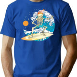 Cool Vintage Surfing Skeleton T-Shirt for Men & Women, T-Shirts Graphic Tee - Blue