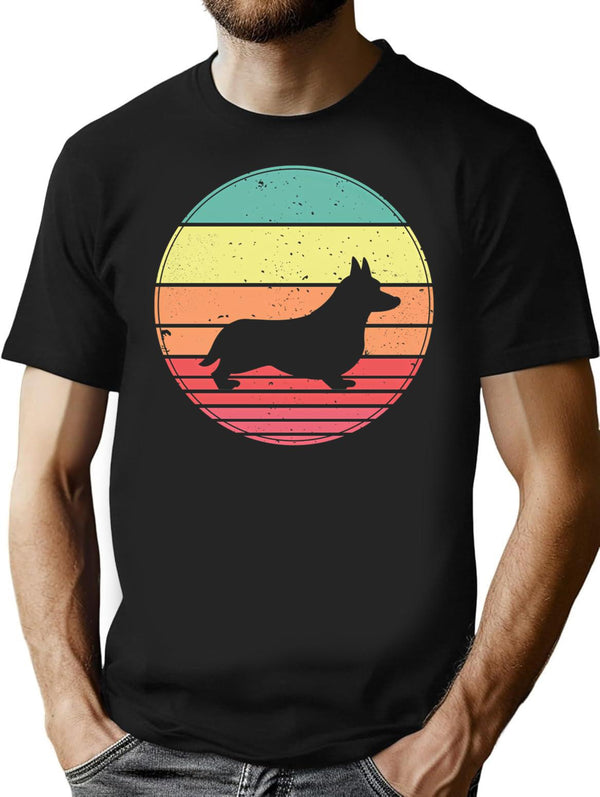 Corgi Vintage Retro Sunset T-Shirt for Men & Women, T-Shirts Graphic Tee - Black