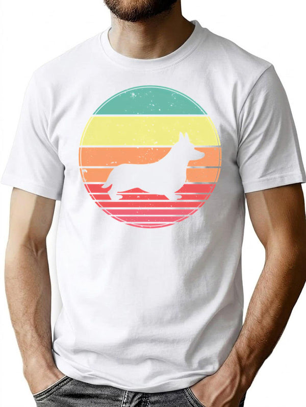 Corgi Vintage Retro Sunset T-Shirt for Men & Women, T-Shirts Graphic Tee - White