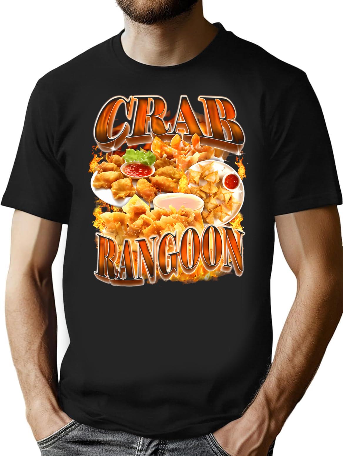Crab Rangoon Meme Bootleg Rap Style 90S Vintage Funny 1990S T-Shirt for Men & Women, T-Shirts Graphic Tee - Black