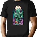 Cthulhu Church Stained Glass Cosmic Horror T-Shirt for Men & Women, T-Shirts Graphic Tee - Black