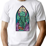 Cthulhu Church Stained Glass Cosmic Horror T-Shirt for Men & Women, T-Shirts Graphic Tee - White