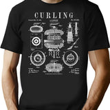 Curling Stone Player Curler Winter Sports Vintage Patent T-Shirt for Men & Women, T-Shirts Graphic Tee - Black