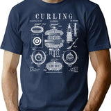 Curling Stone Player Curler Winter Sports Vintage Patent T-Shirt for Men & Women, T-Shirts Graphic Tee - Navy