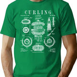 Curling Stone Player Curler Winter Sports Vintage Patent T-Shirt for Men & Women, T-Shirts Graphic Tee - Green