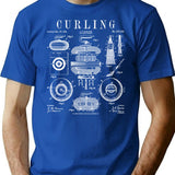Curling Stone Player Curler Winter Sports Vintage Patent T-Shirt for Men & Women, T-Shirts Graphic Tee - Blue