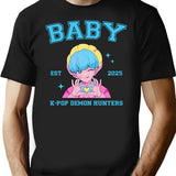 Cute Blue Haired Baby Making Heart Pose With Kpop Demon Hunters For K-Pop Gift For K-Pop Lovers T-Shirt for Men & Women, T-Shirts Graphic Tee - Black
