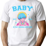 Cute Blue Haired Baby Making Heart Pose With Kpop Demon Hunters For K-Pop Gift For K-Pop Lovers T-Shirt for Men & Women, T-Shirts Graphic Tee - White