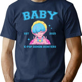 Cute Blue Haired Baby Making Heart Pose With Kpop Demon Hunters For K-Pop Gift For K-Pop Lovers T-Shirt for Men & Women, T-Shirts Graphic Tee - Navy