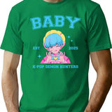 Cute Blue Haired Baby Making Heart Pose With Kpop Demon Hunters For K-Pop Gift For K-Pop Lovers T-Shirt for Men & Women, T-Shirts Graphic Tee - Green