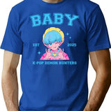 Cute Blue Haired Baby Making Heart Pose With Kpop Demon Hunters For K-Pop Gift For K-Pop Lovers T-Shirt for Men & Women, T-Shirts Graphic Tee - Blue
