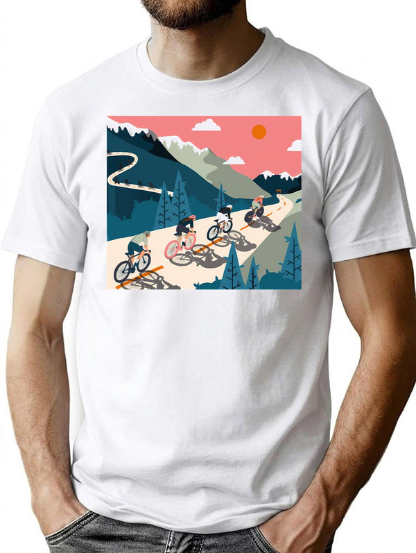 Cycling Race Vintage Art T-Shirt for Men & Women, T-Shirts Graphic Tee - White