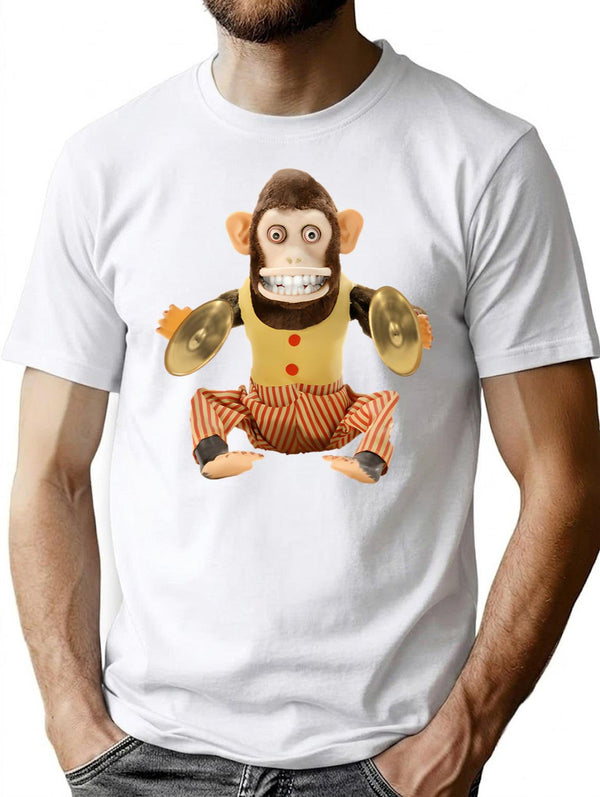 Cymbal Playing Chimp T-Shirt for Men & Women, T-Shirts Graphic Tee - White