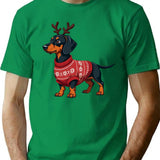 Dachshund In Rudolph Costume Cozy Christmas Sweater Design T-Shirt for Men & Women, T-Shirts Graphic Tee - Green