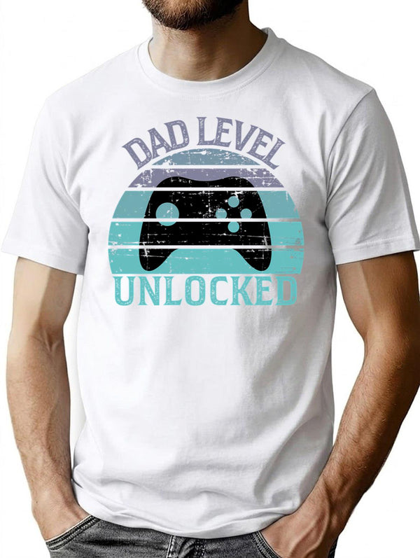 Dad Level Unlocked T-Shirt for Men & Women, T-Shirts Graphic Tee - White