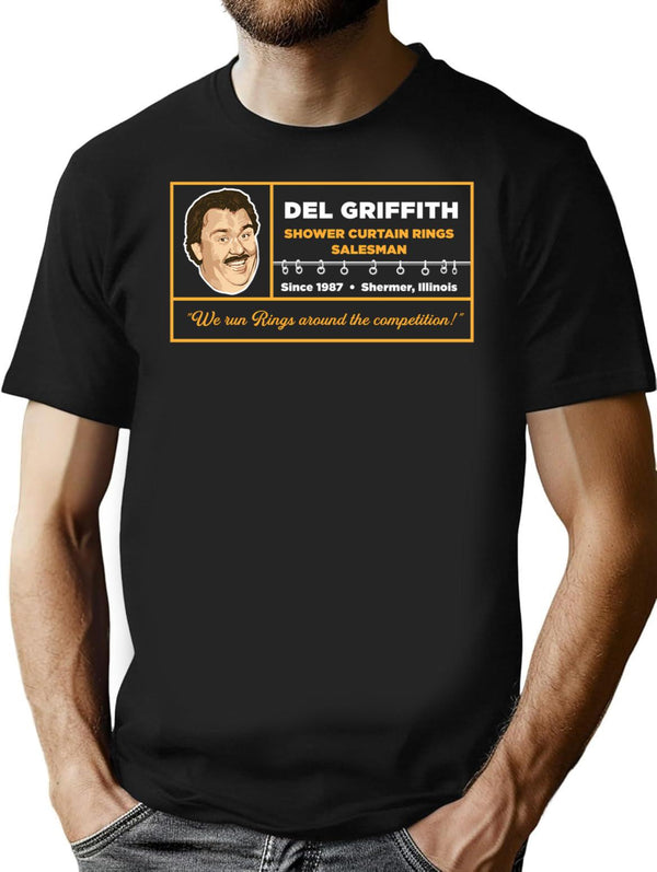 Del Griffith Shower Curtain Rings Salesman T-Shirt for Men & Women, T-Shirts Graphic Tee - Black