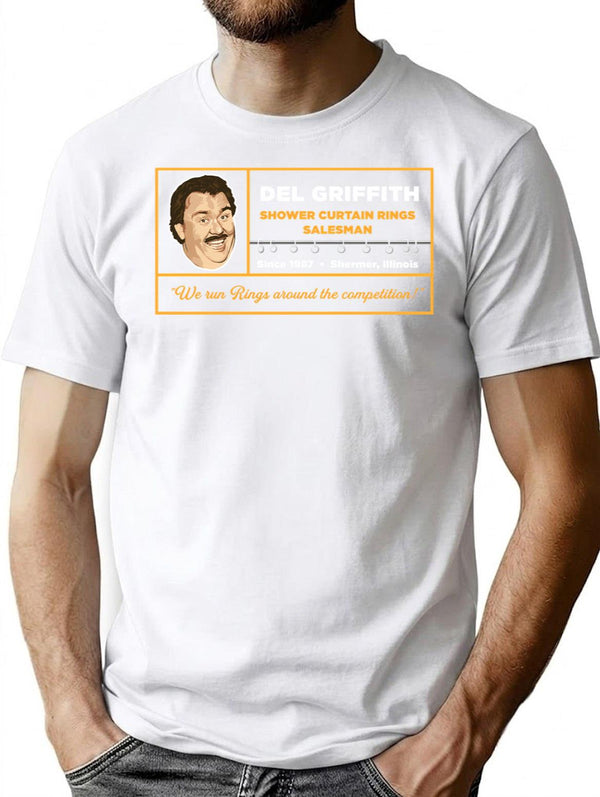 Del Griffith Shower Curtain Rings Salesman T-Shirt for Men & Women, T-Shirts Graphic Tee - White