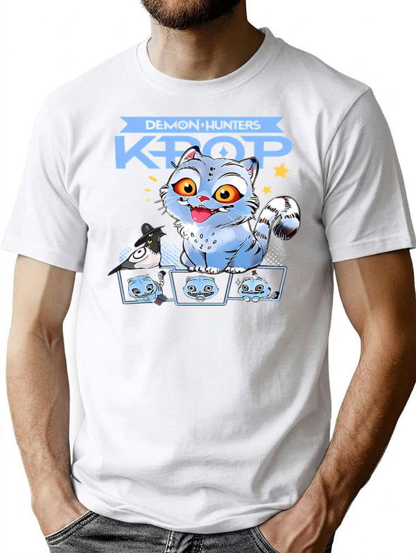 Demon Hunters Kpop Tiger And Bird T-Shirt for Men & Women, T-Shirts Graphic Tee - White