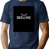 Demonic Typography Graphic Dark Aesthetic Design With Demonic Face T-Shirt for Men & Women, T-Shirts Graphic Tee - Navy