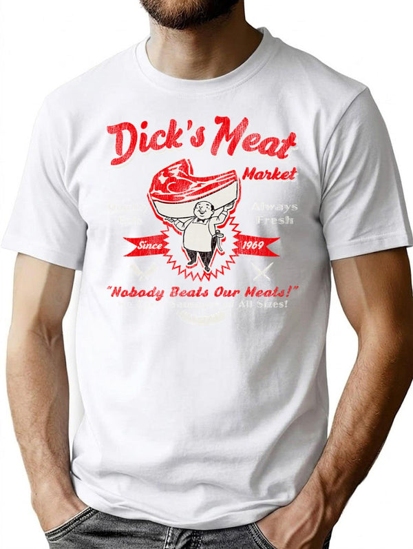 Dick'S Meat Market Worn T-Shirt for Men & Women, T-Shirts Graphic Tee - White