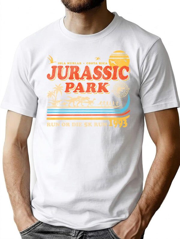 Dinosaur Park Run Or Die 1993 Worn T-Shirt for Men & Women, T-Shirts Graphic Tee - White