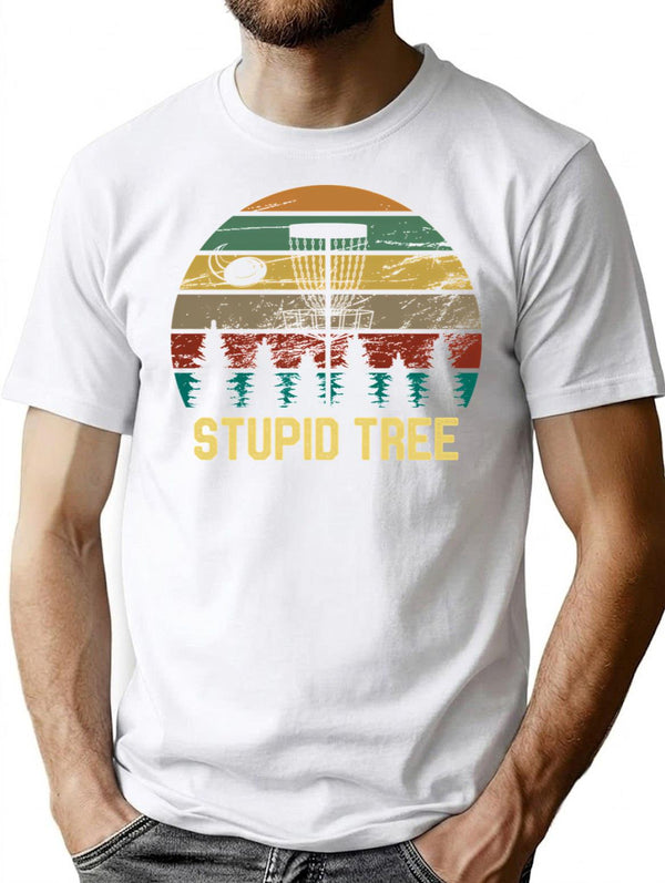 Disc Golf Stupid Tree Vintage Tee Frisbee Funny Golfer Retro T-Shirt for Men & Women, T-Shirts Graphic Tee - White