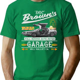 Doc Brown'S Auto Repair Garage Delorean Car ( Ucs Llc And Amblin) T-Shirt for Men & Women, T-Shirts Graphic Tee - Green