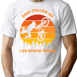 Don'T Follow Me I Do Stupid Things Dont Bike Bicycle Cycling Lover Vintage Retro Gift T-Shirt for Men & Women, T-Shirts Graphic Tee - White