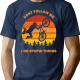 Don'T Follow Me I Do Stupid Things Dont Bike Bicycle Cycling Lover Vintage Retro Gift T-Shirt for Men & Women, T-Shirts Graphic Tee - Navy