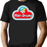 Drummer Play Drums Vintage Logo T-Shirt - Retro Graphic Casual Tee - Black